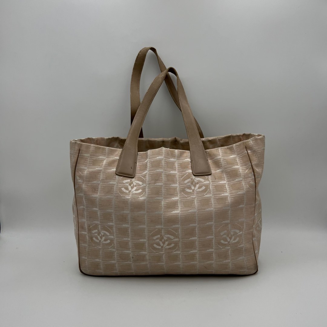 Chanel Canvas Leather Ligne Travel Tote Handbag Pink Gold