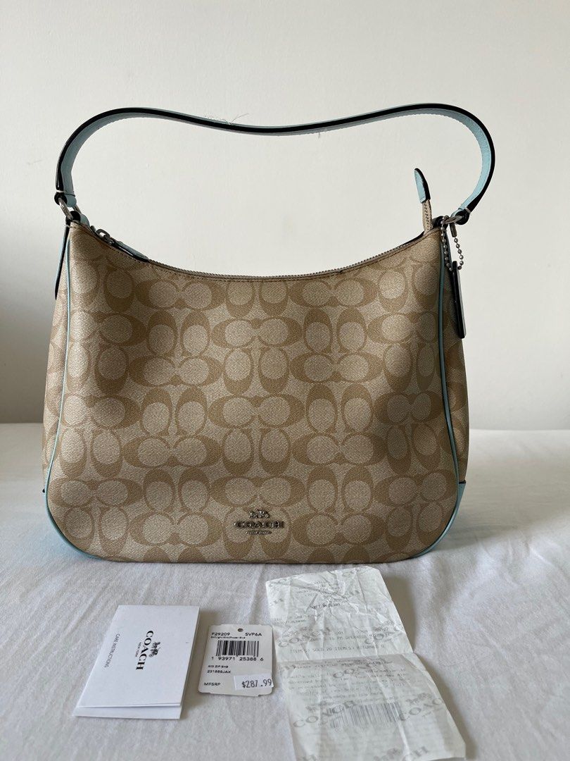 Coach F29209 Zip Shoulder Bag in Light Khaki Powder Blue Women s
