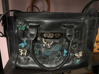 COACH Central Tote In Signature Canvas With Star Applique And Snakeskin  Detail in Black