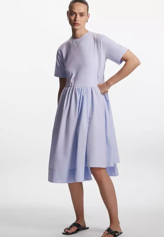 COS A Line Contrast Skirt Dress Light Blue Women s Fashion Dresses Sets Dresses on Carousell