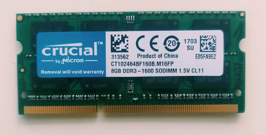 Crucial 8GB DDR3 1600 SODIMM 1.5V CL11 1 X 8GB 204 PIN