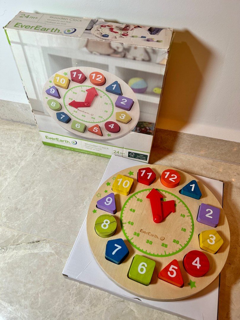 Ever Earth Wooden Clock Blocks, Hobbies & Toys, Toys & Games on Carousell