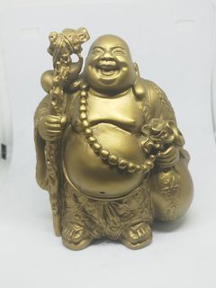 FENGSHUI Handmade Laughing Maitreya Buddha Carring Money Bag Statue Figurine Copper Finish Home Indoor Outdoor Ornaments for Luck