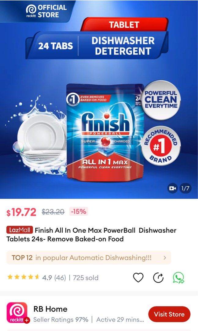 Finish Dishwasher Detergent all in one powerball, Furniture & Home