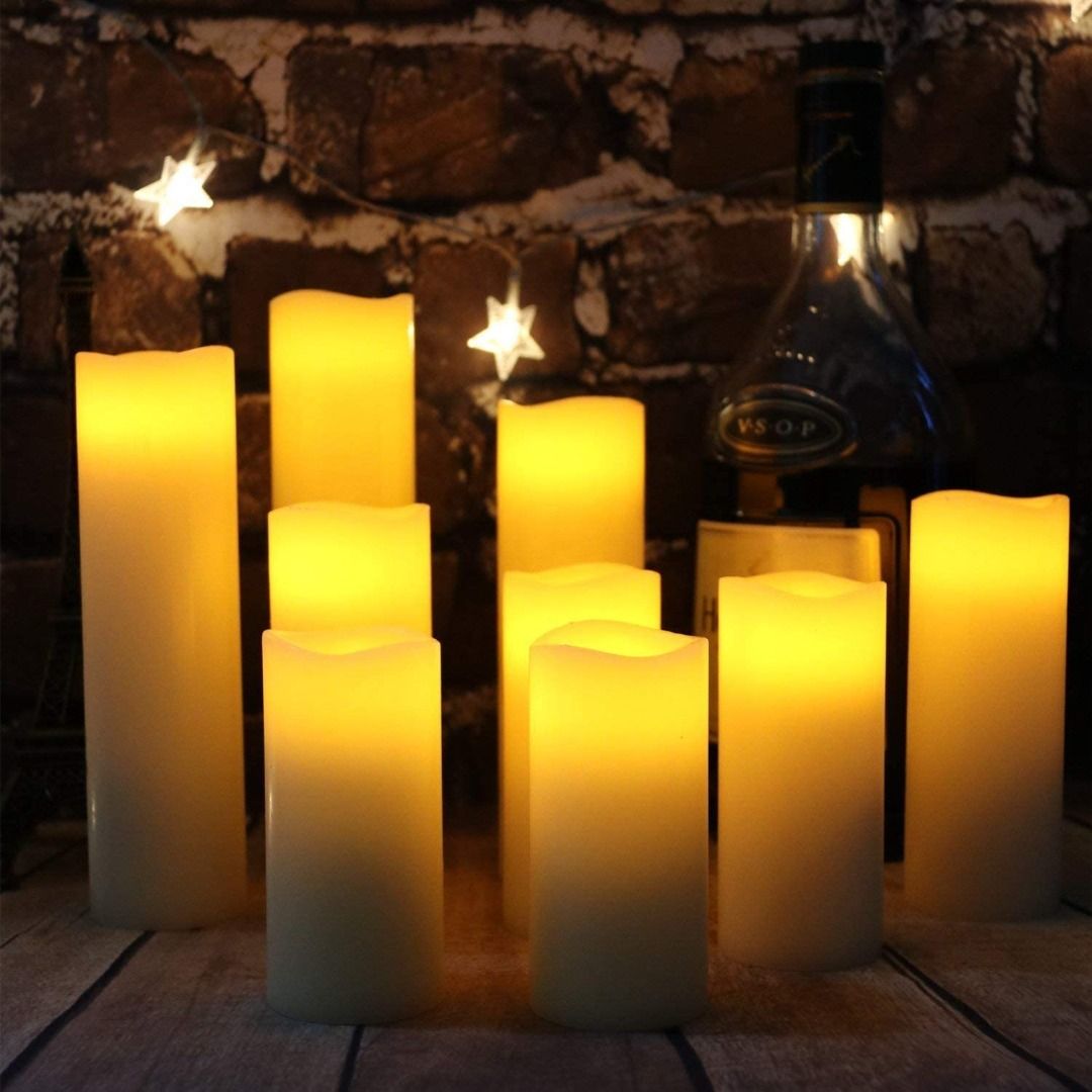Flameless Flickering Battery Operated Candles 4" 5" 6" 7" 8" 9" Set of