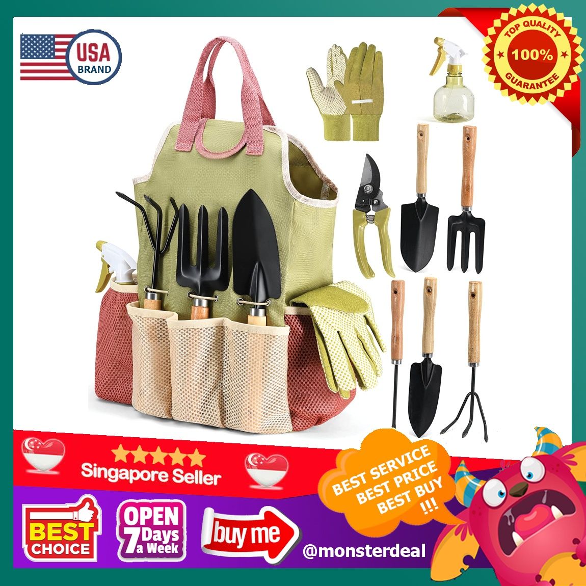Gardening Tools Set of 10 - Complete Garden Tool Kit Comes With