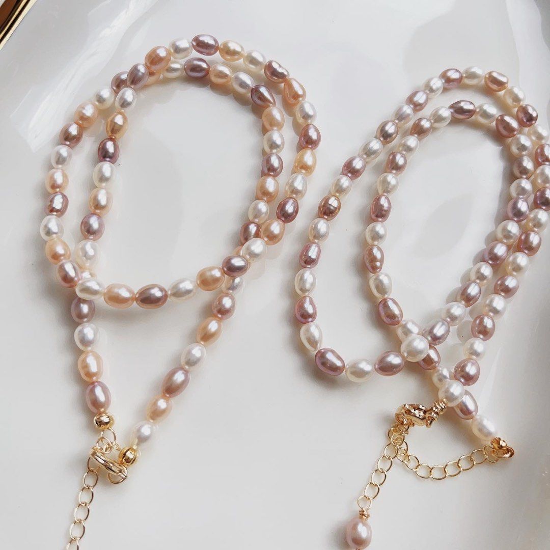 Freshwater rice shop pearl necklace