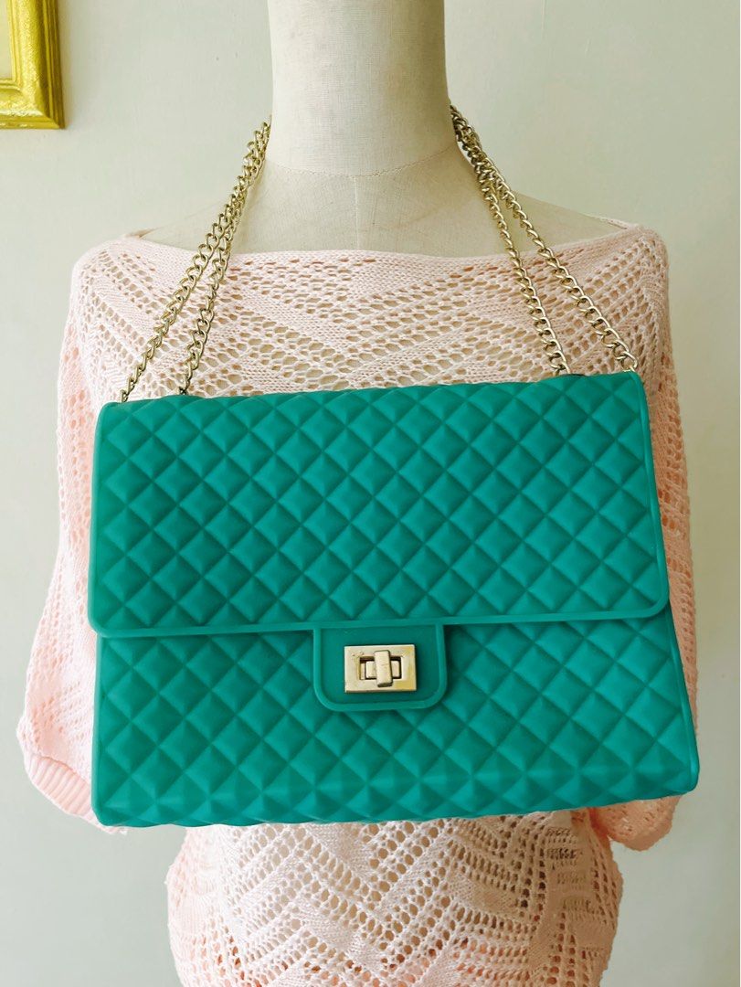 Green jelly bag with chains Women s Fashion Bags Wallets