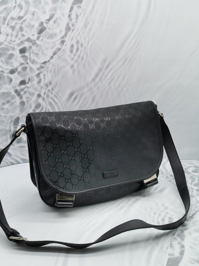 GUCCI BLACK GG IMPRIME MONOGRAM FLAP MESSENGER BAG Luxury Bags