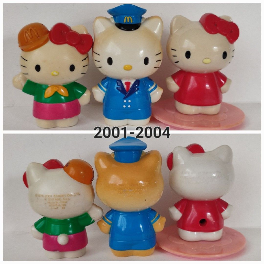 HELLO KITTY Sanrio Toy Overload (Category: Vintage Collectibles) located in Baguio. Submitted by abigailmyra (Listing ID 1228280114, Image 3). Description: PHP 45 each PHP 200 for 5 pcs SANRIO, Mcdo marking light plastic with some paint wear & scuffs set is by year of release loc: BAGUIO-BENGUET.