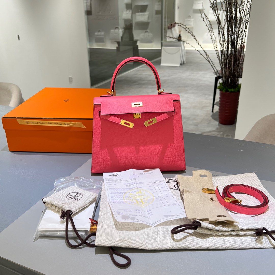 Hermes Kelly 28 Sellier Rose Azalee Epsom Ghw