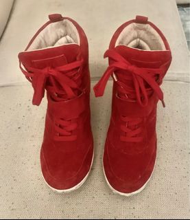 High top red wedge sneakers