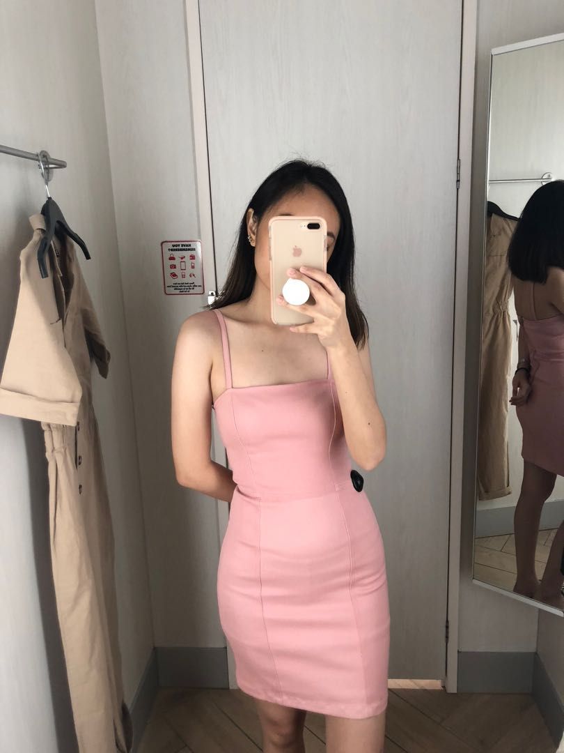 H M Denim Bodycon Dress Pink