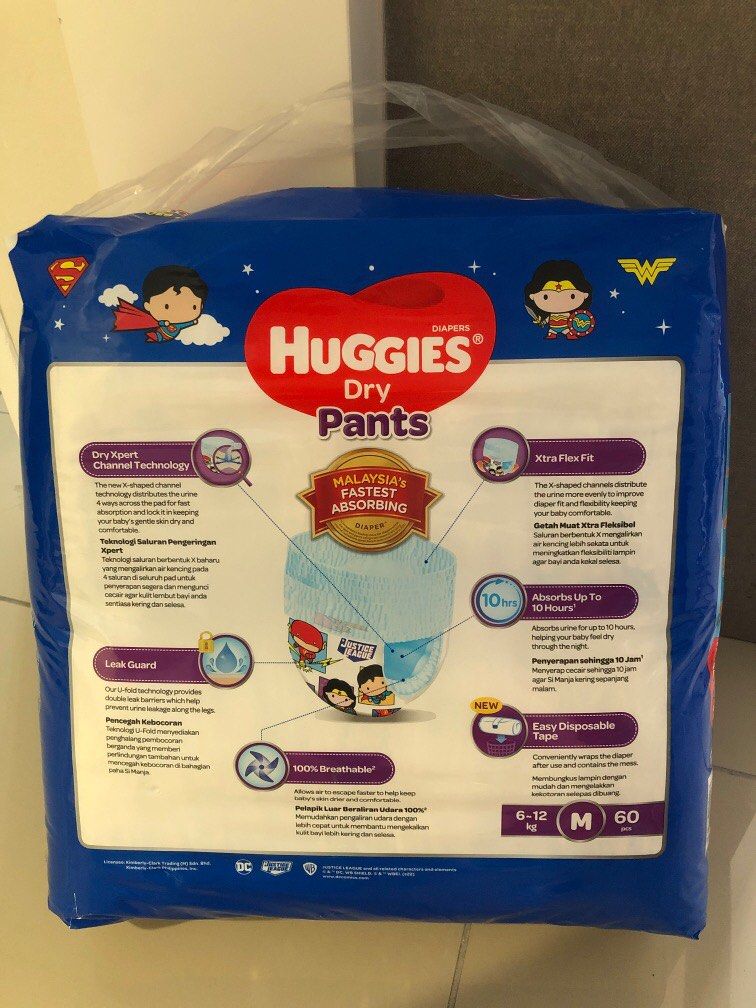 Huggies dry pants (M size ) superheroes edition, Babies & Kids, Bathing