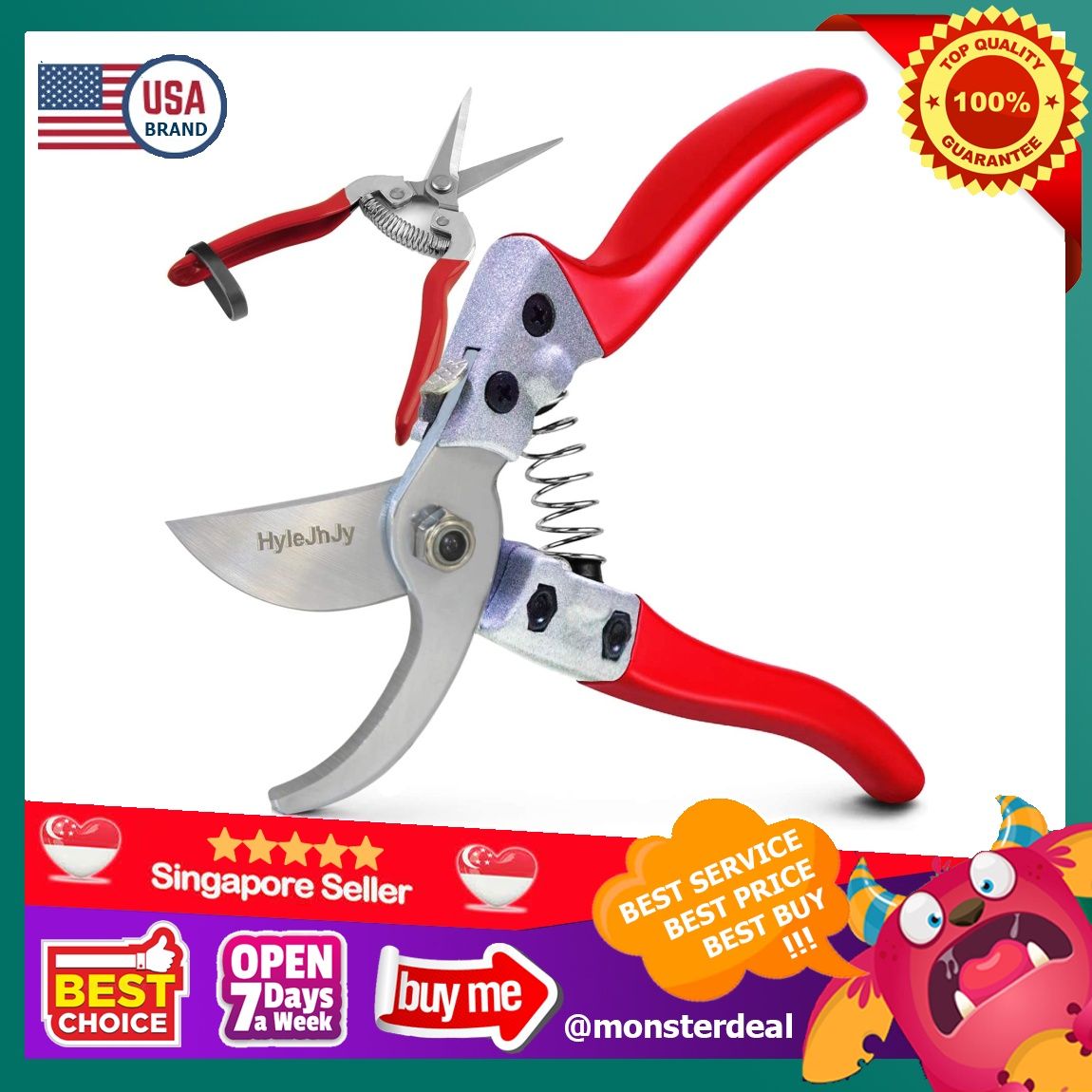 Red Garden Pruning Shears - Stainless Steel Hand Pruners, Easy-Cut Branch Scissors For Gardening