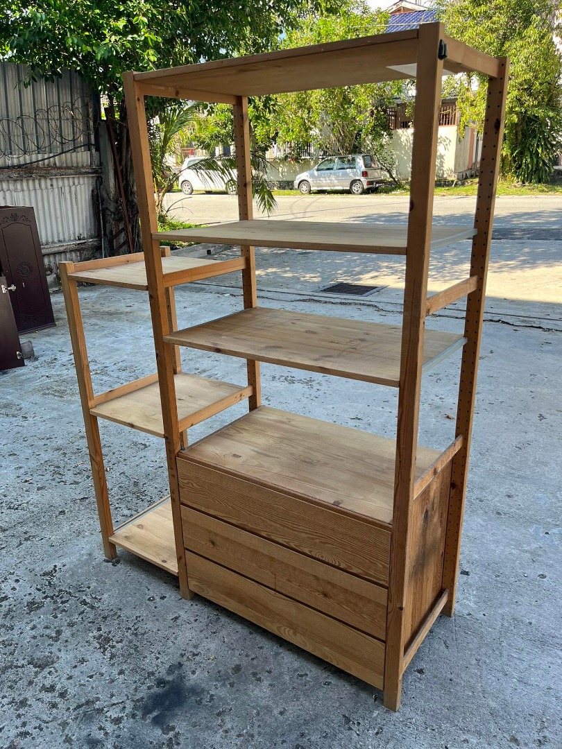 (IKEA) Solid Pine Wood Rack Shelves Drawer, Furniture & Home Living, Furniture, Shelves