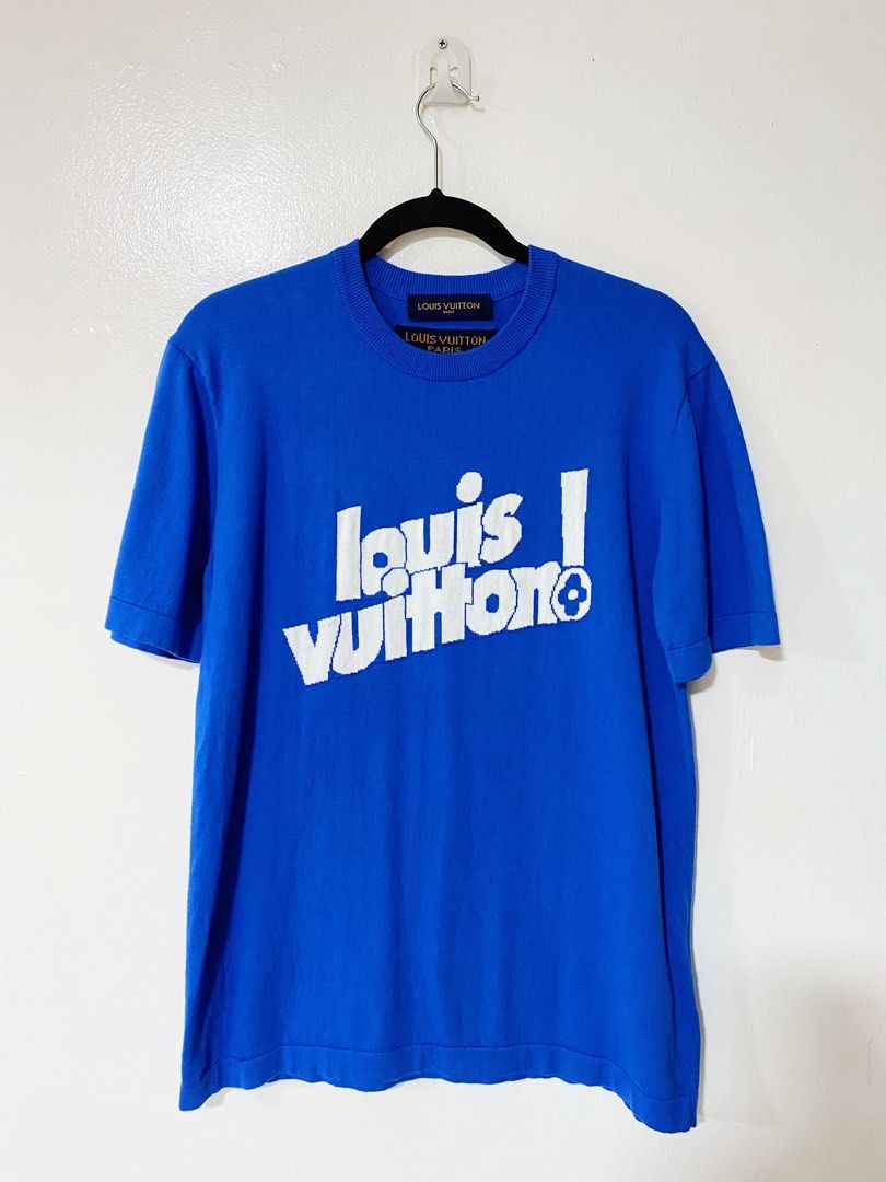 Men's Louis Vuitton FW21 Round Neck Logo Alphabet Printing Classic Short Sleeve Blue 1A971C