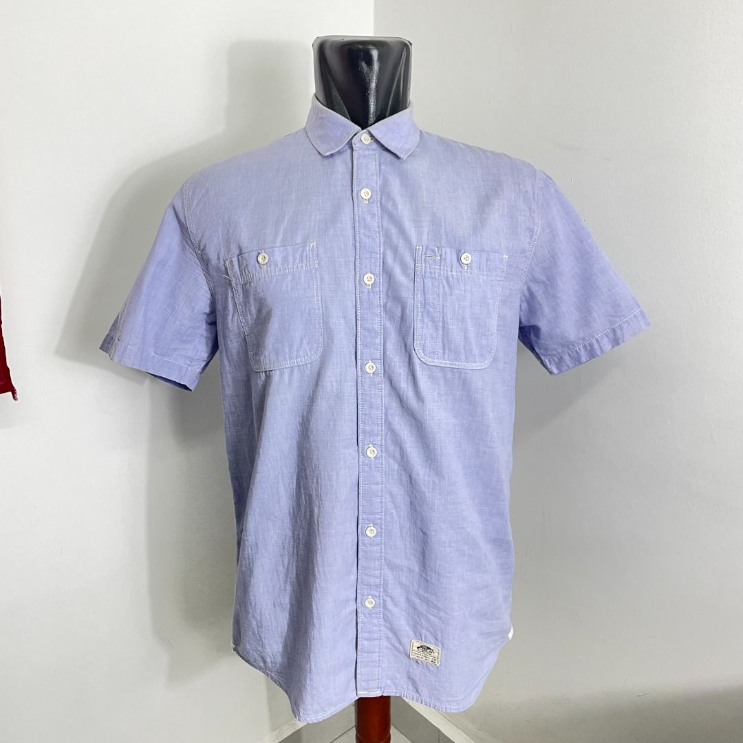 M VANS OFF THE WALL SHORT SLEEVE SHIRT BAJU KEMEJA STYLE WORKWEAR POCKET COTTON BLUE COLOR MEN SIZE FASHION SKATE SKATEBORDING USA AMERICA SPORT