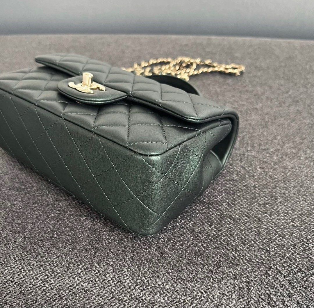 New Chanel Mini Rectangular Handle Lambskin 22A Dark green / Lghw, Luxury,  Bags & Wallets on Carousell
