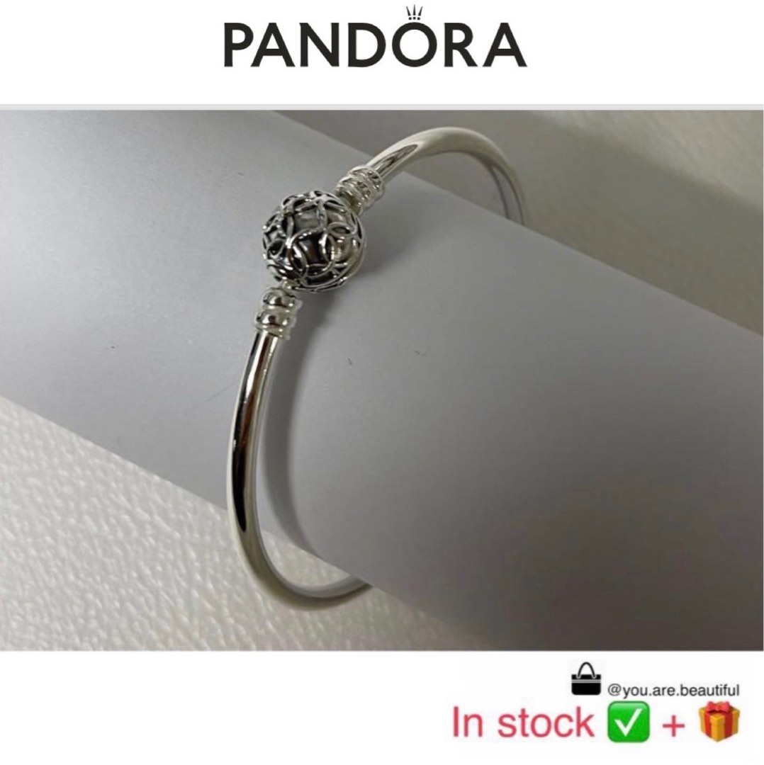 Instock Pandora Moments Silver bangle bracelet Pattern of Love limited edition 17 cm Women s Fashion Jewelry Organisers Bracelets on Carousell