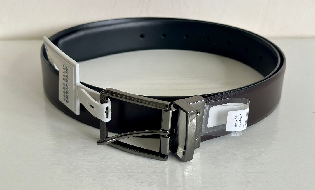 PERRY ELLIS PORTFOLIO REVERSIBLE BLACK / BROWN MENS LEATHER BELT