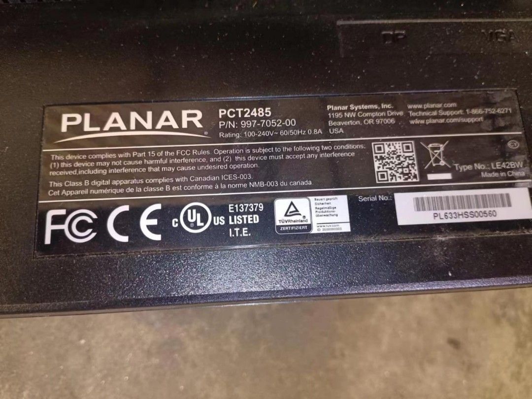 PLANAR SYSTEMS PCT2485 24" 169 MULTITOUCH LCD MONITOR (Used