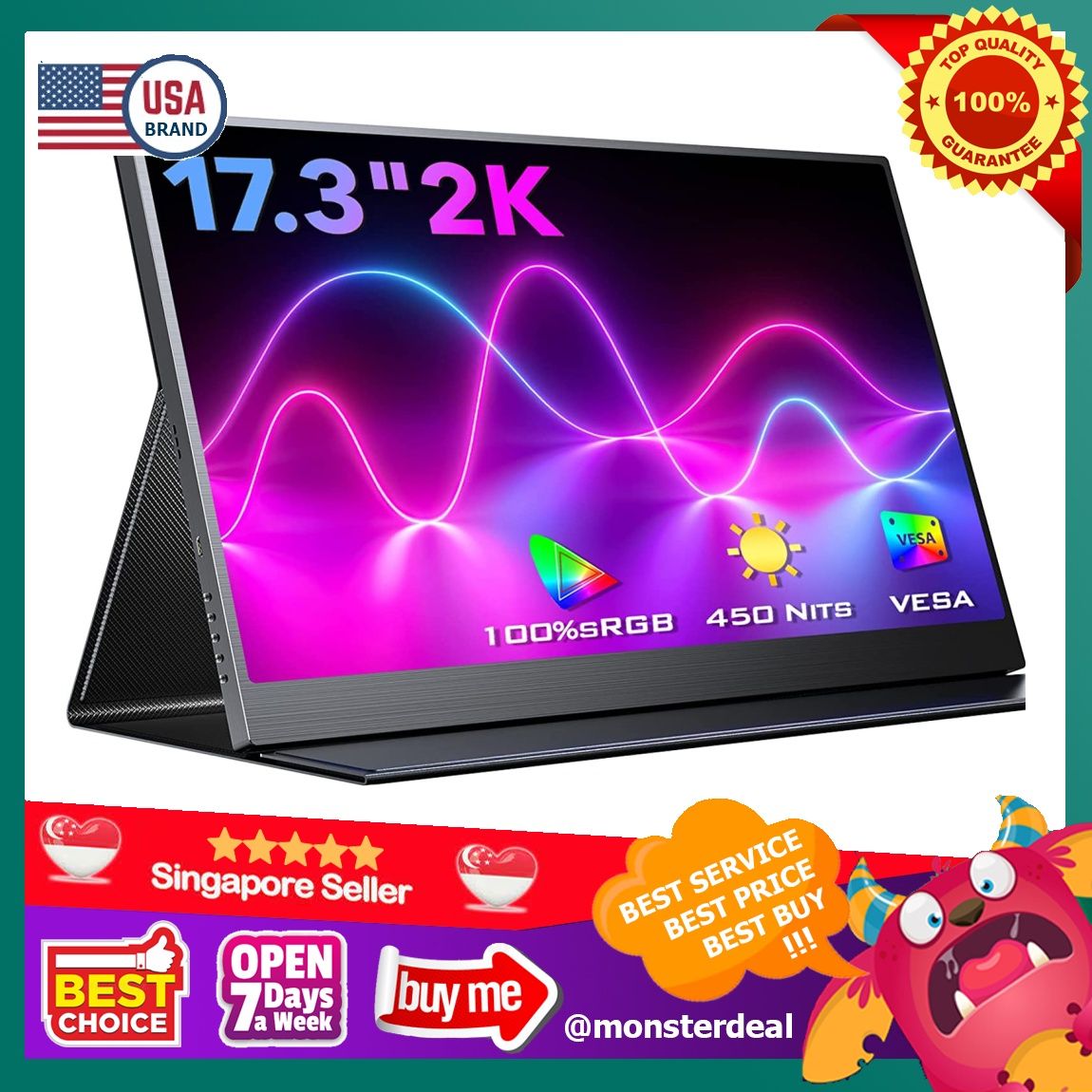 Portable Monitor 17.3 Inch, EVICIV 2K 2560X1440 USB C Portable Laptop ...