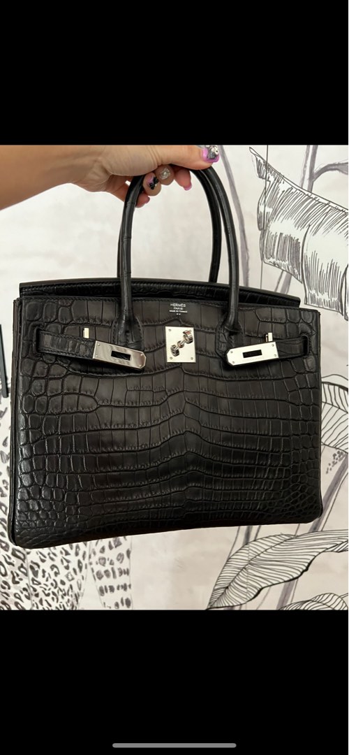 Hermes Beton + Graphite Matte Crocodile Birkin 30 Handbag