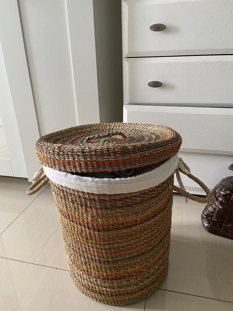 Rattan Laundry Basket with liner on Carousell