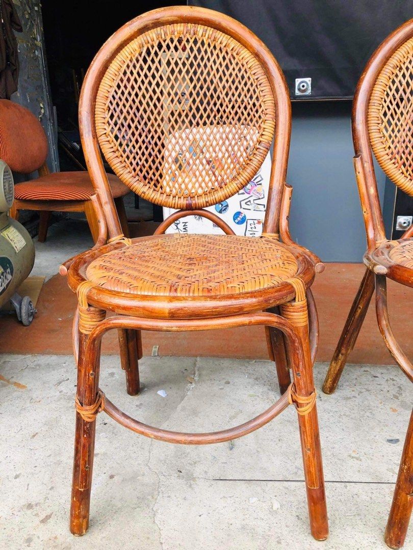 Rattan weaved bamboo cane dining chairs set 18L x 17W x 18H seat height