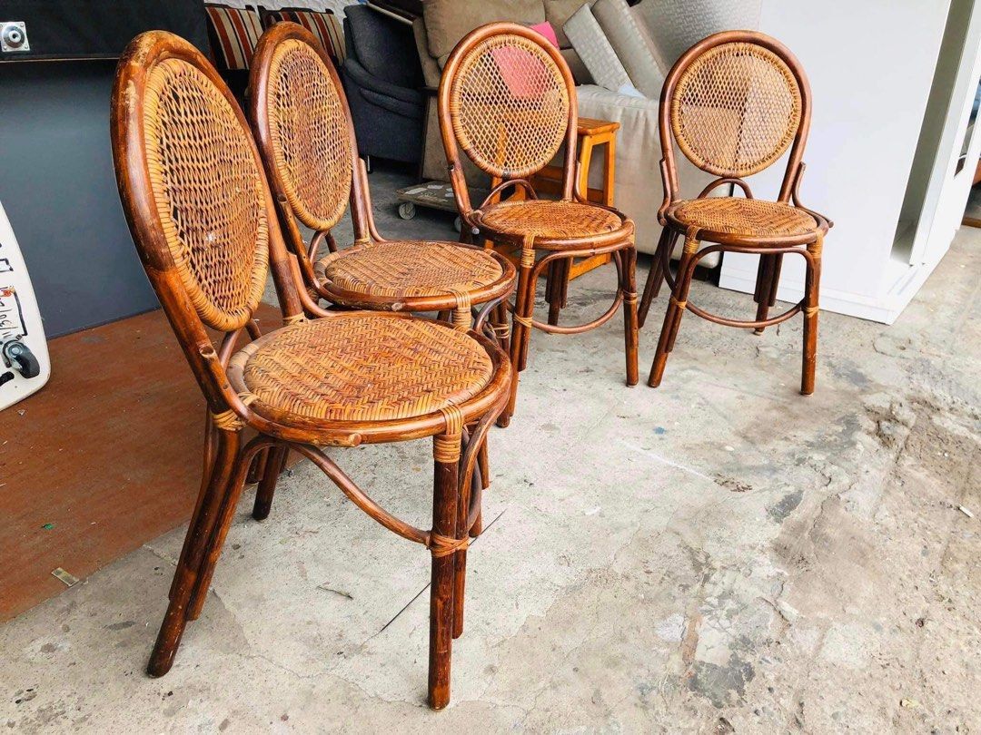 Rattan weaved bamboo cane dining chairs set 18L x 17W x 18H seat height