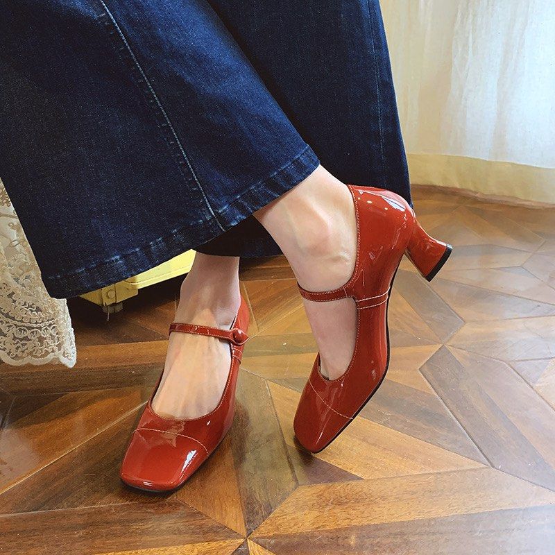 Red Leather Mary Jane Shoes