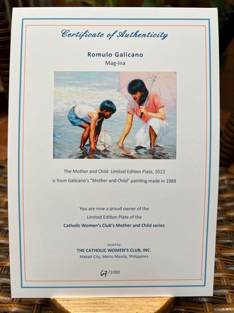 Romulo Galicano Art Plate (Category: Art & Prints) located in Manila. Submitted by lightasice (Listing ID 1237018453, Image 3). Description: Numbered limited edition App. 8 inches in diameter With CoA Plate stand not included.
