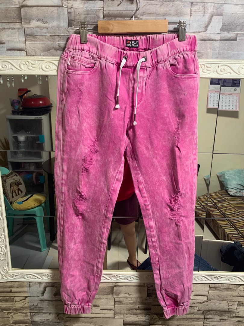 RRJ Barbie Y2K Pink Squarepants Jeans Tattered, Women's Fashion ...