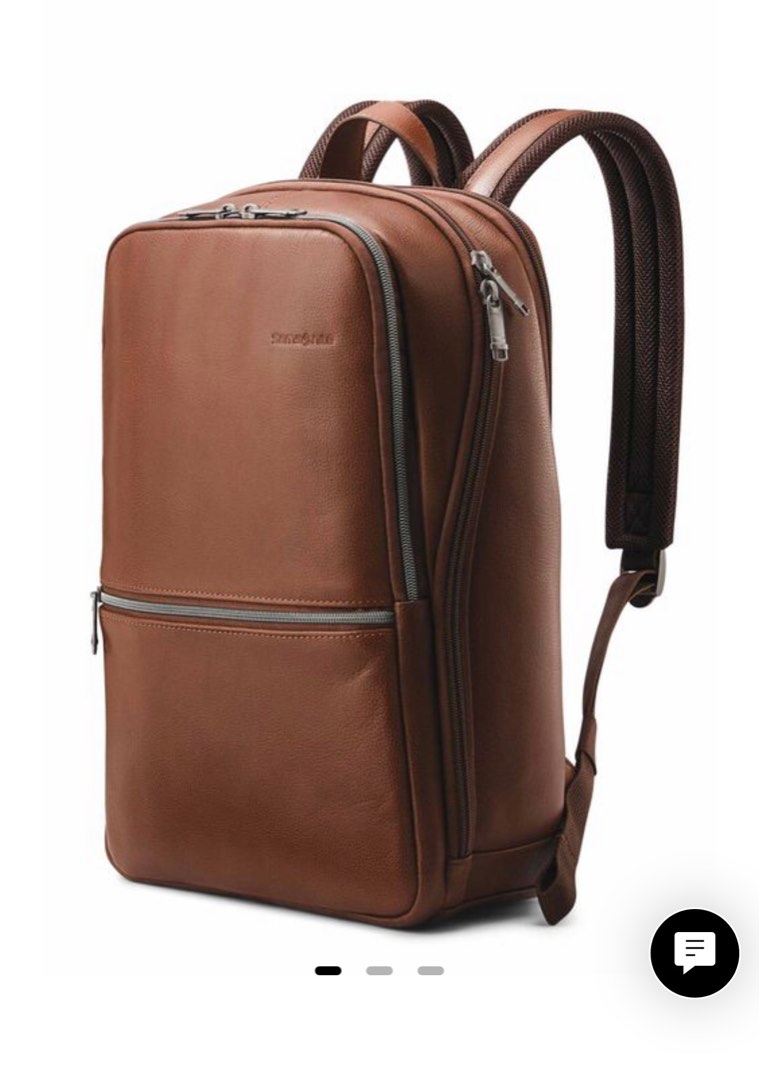 Samsonite CLASSIC LEATHER SLIM BACKPACK COGNAC, Women's Fashion, Bags