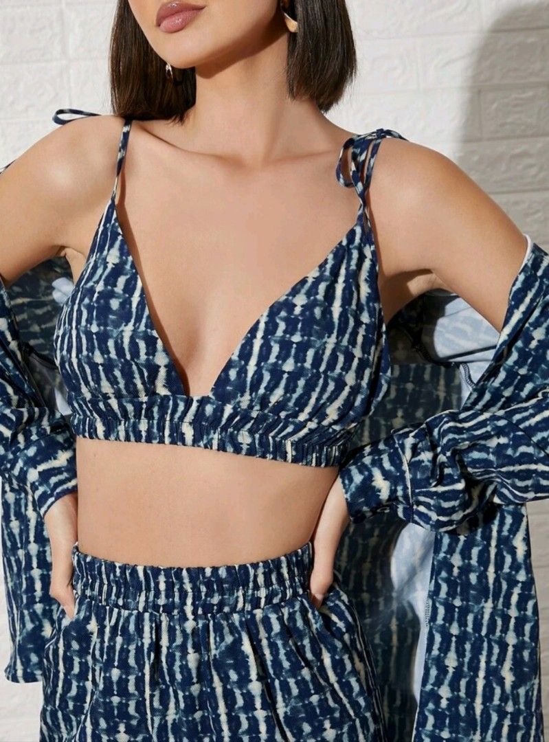 SHEIN VCAY Tie Dye Crop Cami Top With Blouse & Pants Set (Category: Sets or Coordinates) located in Quezon City. Submitted by abcdefaye (Listing ID 1237015549, Image 2). Description: .