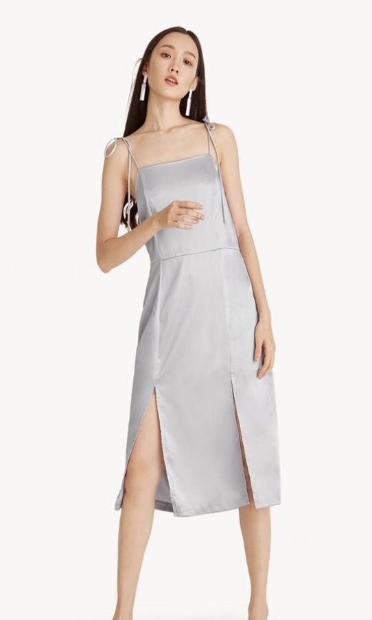 White midi satin dress hotsell