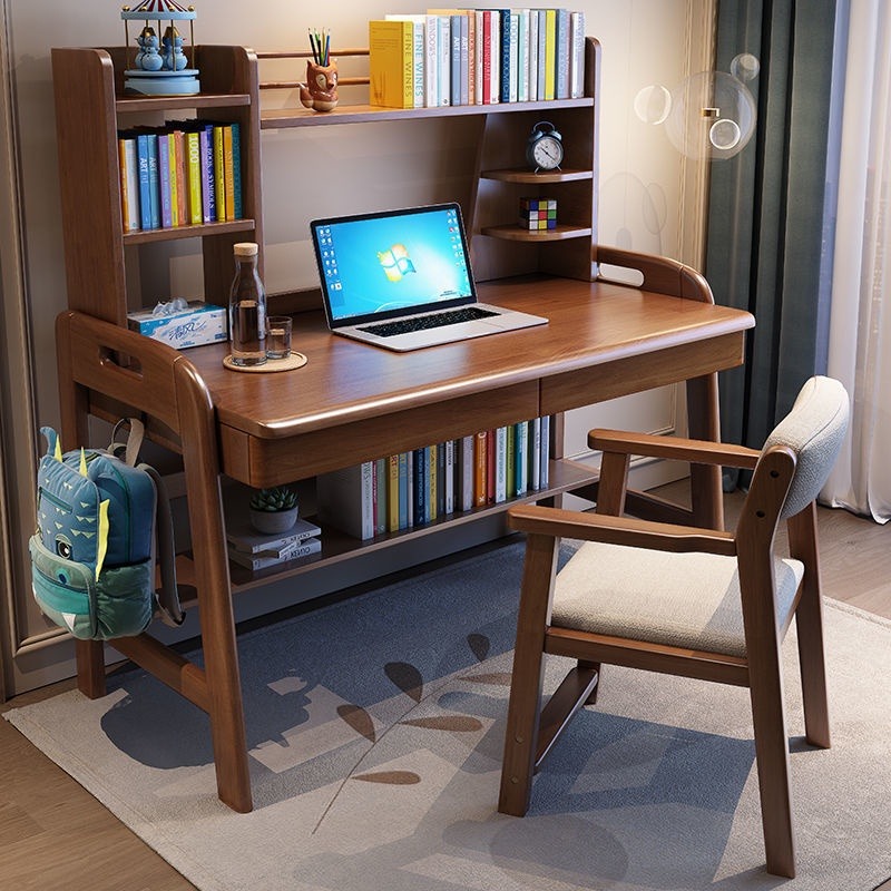 Solid wood study desk and bookshelf combined into one simple computer ...