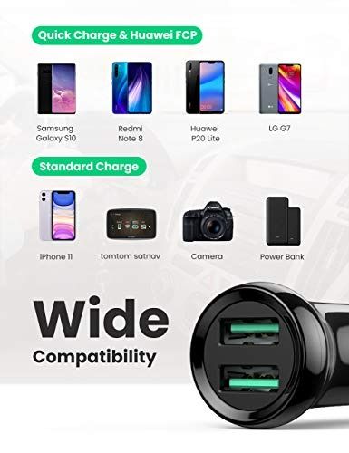  UGREEN USB Car Charger Adapter 36W - Dual USB Car Charger Fast  Charging, Cigarette Lighter Adapter Compatible with iPhone  15/14/13/12/11/SE/XR/X/XS, Galaxy S22/S21/S20/S10/Note 20, Pixel 5/4/3 :  Cell Phones & Accessories