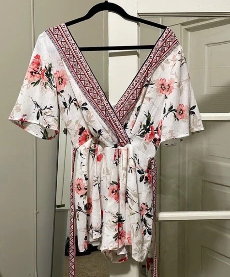 Three Pink Hearts Romper White Women s Fashion Dresses Sets