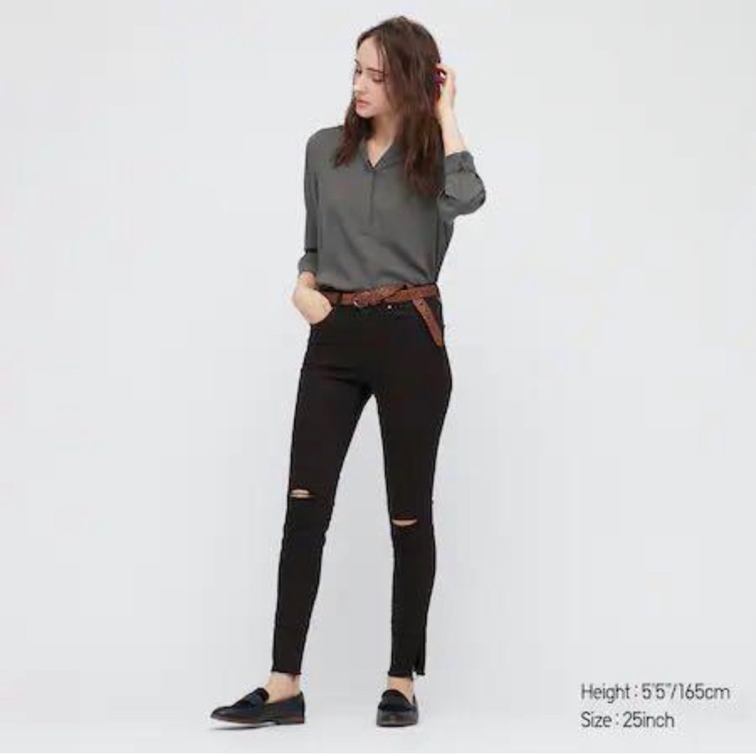 Ulti Ripped Jean Uniqlo Black Skinny Tapered / Ripped Middle Ultra Stretch Jeans, Women ...