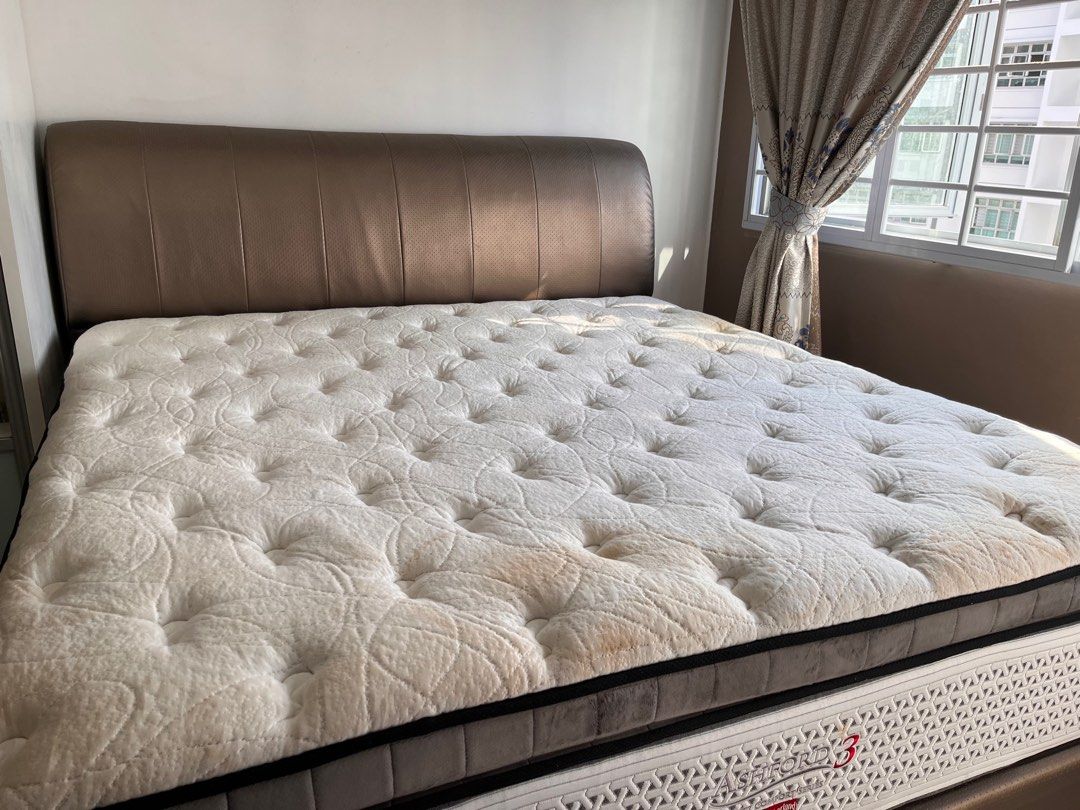 Used King bed frame/mattress, Furniture & Home Living, Furniture, Bed