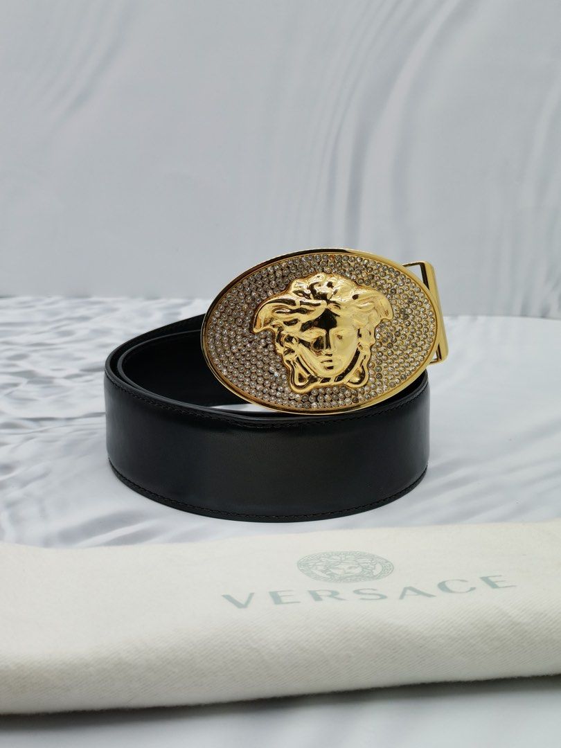 Versace Red Leather Belt Gold Medusa Buckle size 85 / 34 Unisex