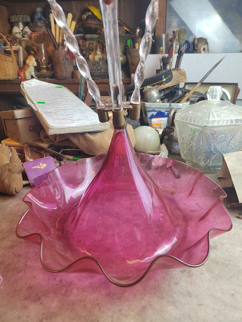 Victorian cranberry glass epergne, Hobbies & Toys, Collectibles