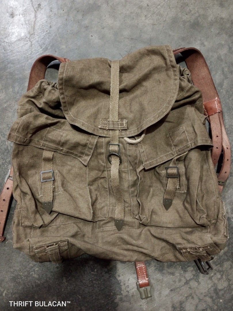 VTG. CZECH ARMY M60 CANVAS BACKPACK W ORIG. LEATHER