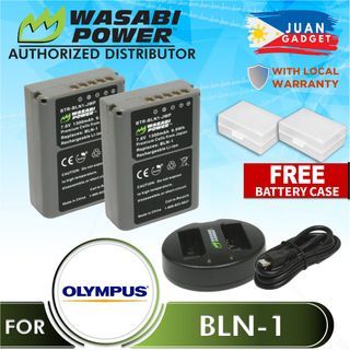 Wasabi Power Battery BLN1 BLN-1 (2-Pack) and Dual USB Charger for Olympus BLN-1, BCN-1 and Olympus OM-D E-M1, E-M5, PEN E-P5 (7.6v 1300mAh) | JG Superstore