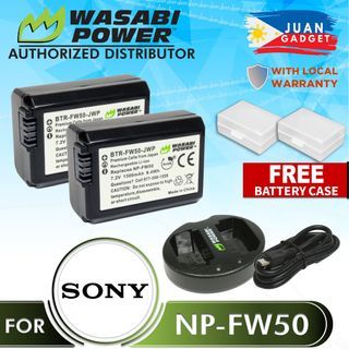 Wasabi Power Battery NP FW50 (2-Pack) and Dual Charger for Sony NP-FW50 Compatible with Alpha a7, a7 II, a7R, a7R II, a7S, a7S II, a5000, a5100, a6000, a6300, a6500  | JG Superstore