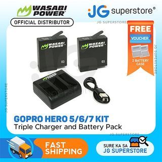 Wasabi Rechargeable Power Battery (2-Pack) and Triple Charger for GoPro HERO5, HERO6, HERO7, HERO (Black) | JG Superstore