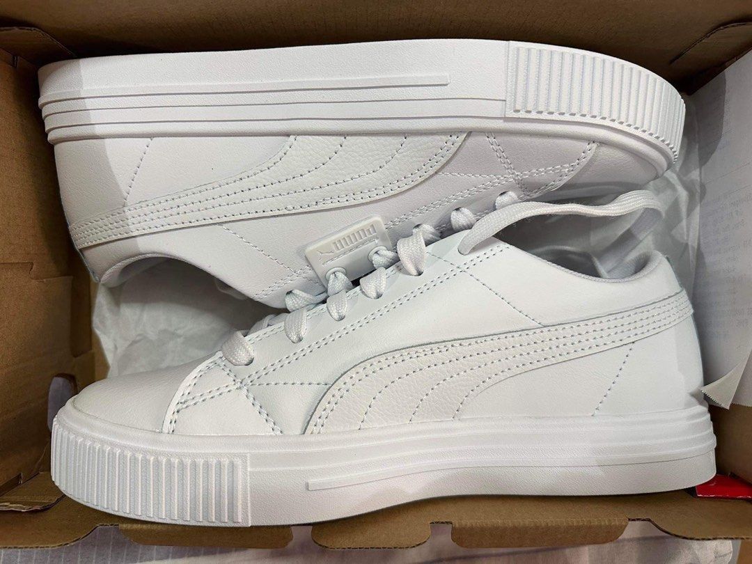 PUMA Mayze platform sneakers in white and beige