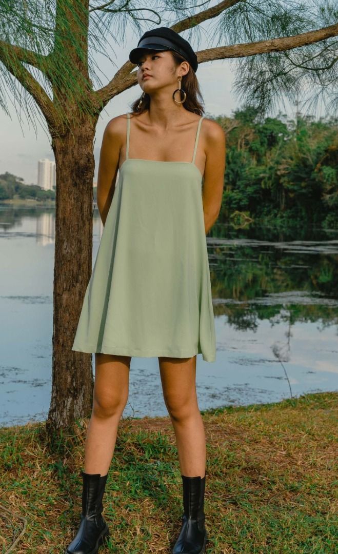 YHF Young Hungry Free Clear Cut Cami Dress in Celery Green, Women's  Fashion, Dresses & Sets, Dresses on Carousell